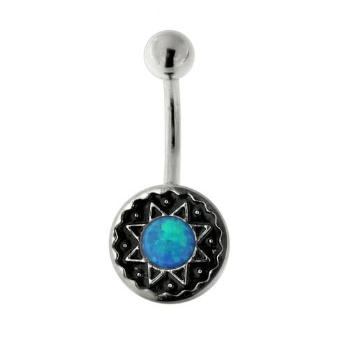 316L Surgical Steel Opal Tribal Belly Ring - Monster Piercing