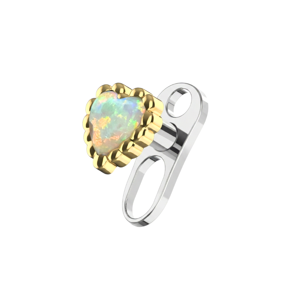 G23 Titanium Opal Heart Jewelled Dermal Anchor