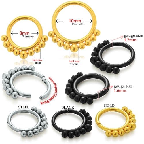 316L Surgical Steel Tribal Paved Balls Hinged Segment Clicker Ring - Monster Piercing