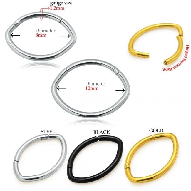 316L Surgical Steel Oval Shape Classic Hinged Segment Clicker Ring - Monster Piercing