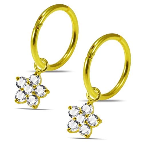 925 Sterling Silver Flower Drop Hinged Clickers - Monster Piercing