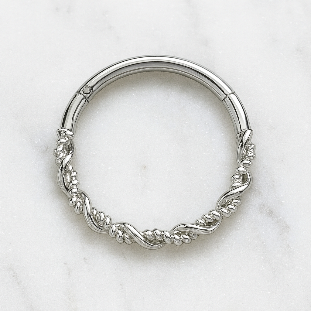 925 Sterling Silver Twisted Style Segment Clicker Ring - Monster Piercing
