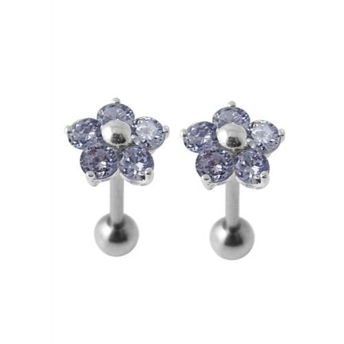 Jeweled Daisy Silver Ear Plug featuring light violet crystals and sterling silver base, ideal for stylish floral-themed body jewelry.
