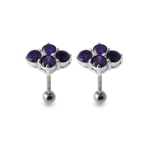 Elegant Multi-Jeweled Silver Ear Jewelry with deep purple gems, perfect for adding sparkle to your body jewelry collection.