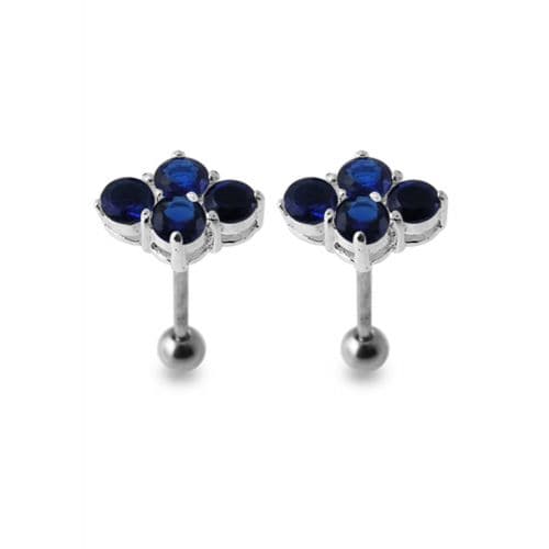 Multi-Jeweled Silver Ear Jewelry showcasing deep blue stones in a clover shape, stylish sterling silver fashion earrings for winter sale.