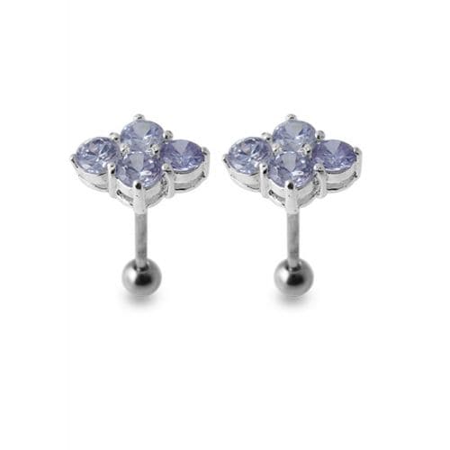 Multi-Jeweled Silver Ear Jewelry adorned with light lavender stones, 925 sterling silver earrings perfect for elegant fashion statements.