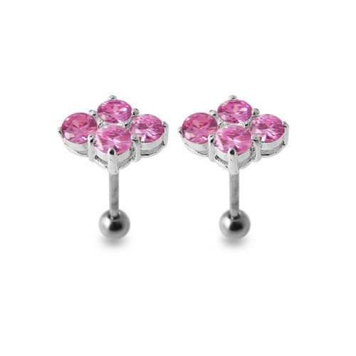 925 Sterling Silver Multi Jewelled Ear Stud featuring pink stones in a clover shape, ideal fashion earrings for stylish ear accents.