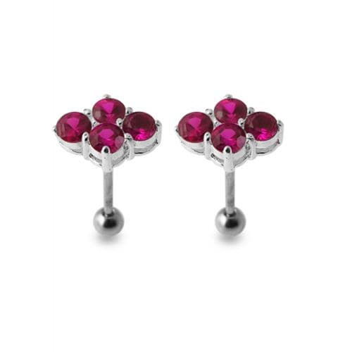 Sterling Silver Multi Jewelled Ear Stud with vibrant red stones, a bold fashion earring for standout ear styling.
