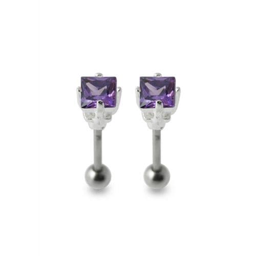 925 Sterling Silver Jewelled Square Ear Stud - Monster Piercing