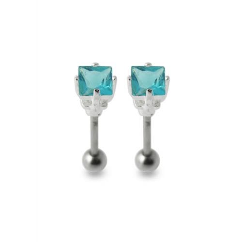 925 Sterling Silver Jewelled Square Ear Stud - Monster Piercing