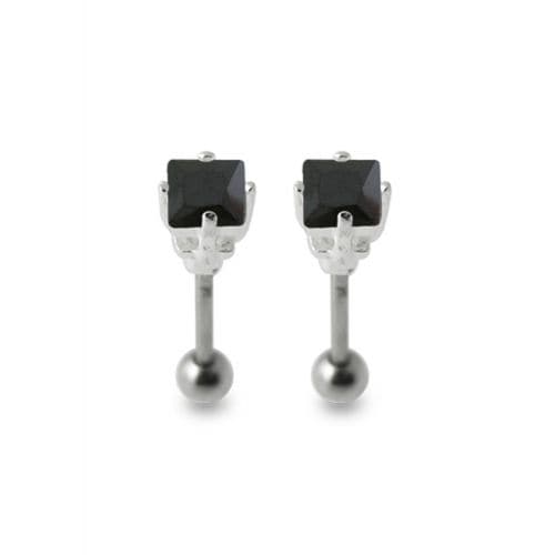 925 Sterling Silver Jewelled Square Ear Stud - Monster Piercing