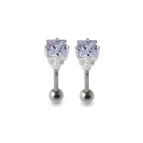 925 Sterling Silver Jewelled Square Ear Stud - Monster Piercing