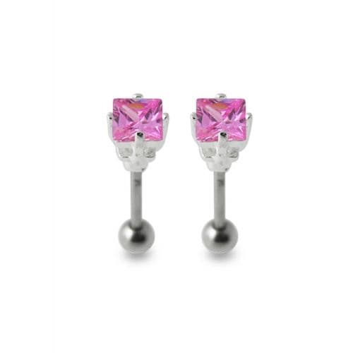 925 Sterling Silver Jewelled Square Ear Stud - Monster Piercing