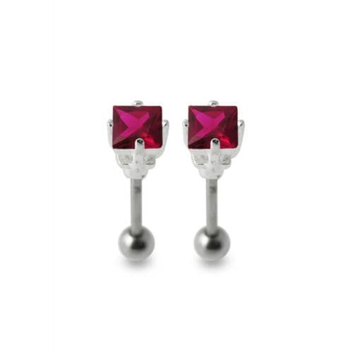 925 Sterling Silver Jewelled Square Ear Stud - Monster Piercing
