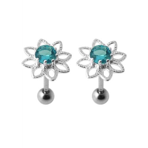 925 Sterling Silver Jewelled Flower Stud - Monster Piercing
