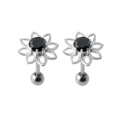 925 Sterling Silver Jewelled Flower Stud - Monster Piercing