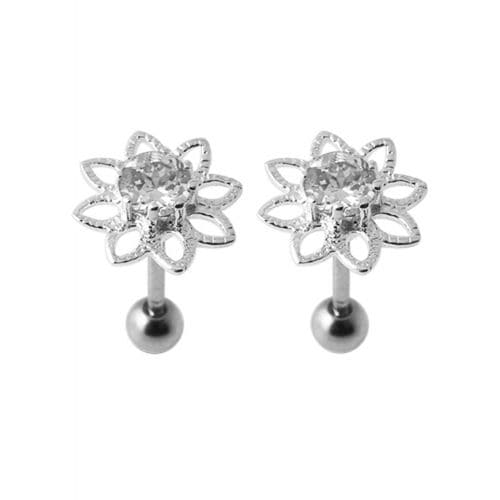 925 Sterling Silver Jewelled Flower Stud - Monster Piercing
