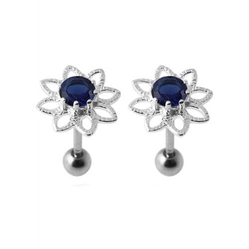 925 Sterling Silver Jewelled Flower Stud - Monster Piercing