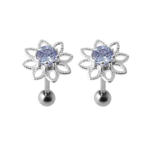 925 Sterling Silver Jewelled Flower Stud - Monster Piercing