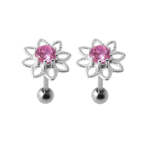 925 Sterling Silver Jewelled Flower Stud - Monster Piercing