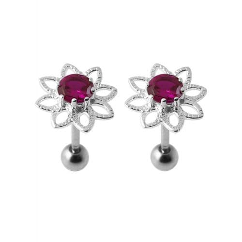 925 Sterling Silver Jewelled Flower Stud - Monster Piercing