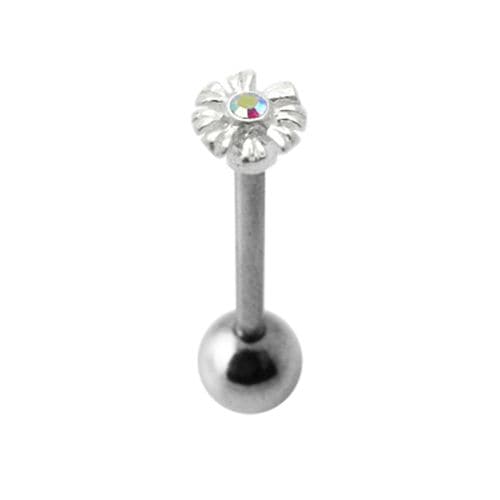 925 Sterling Silver Jewelled Zenia Flower Tongue Ring - Monster Piercing