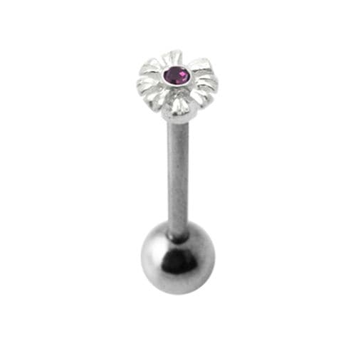 925 Sterling Silver Jewelled Zenia Flower Tongue Ring - Monster Piercing