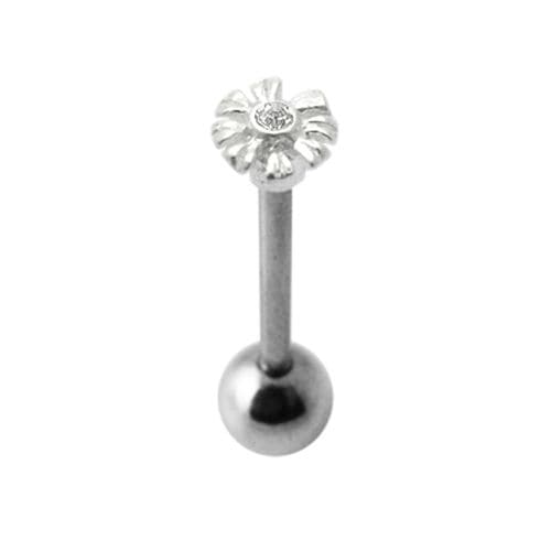 925 Sterling Silver Jewelled Zenia Flower Tongue Ring - Monster Piercing