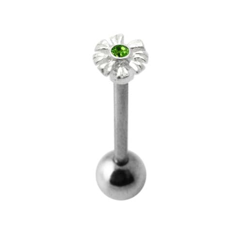 925 Sterling Silver Jewelled Zenia Flower Tongue Ring - Monster Piercing