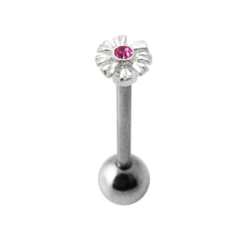 925 Sterling Silver Jewelled Zenia Flower Tongue Ring - Monster Piercing