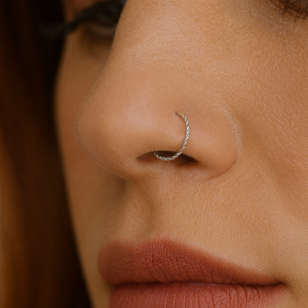 9K Gold Continuous Twister Hoop Nose Ring - Monster Piercing