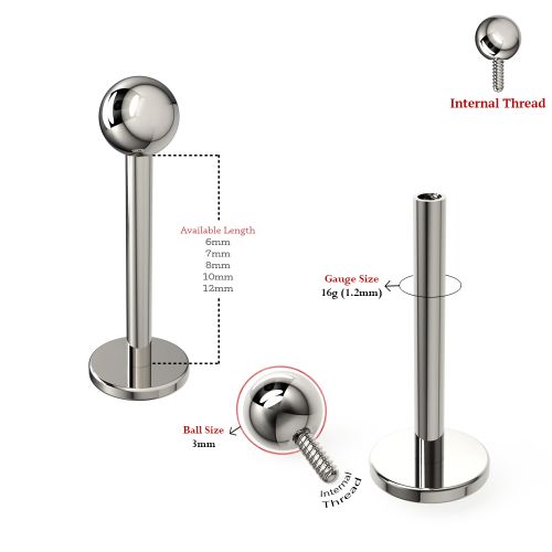 G23 Titanium Plain Ball Internally Threaded Labret Studs - Monster Piercing