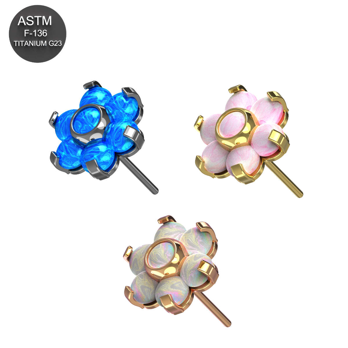G23 Titanium Opal Jewelled Flower Threadless Push-Fit - Monster Piercing