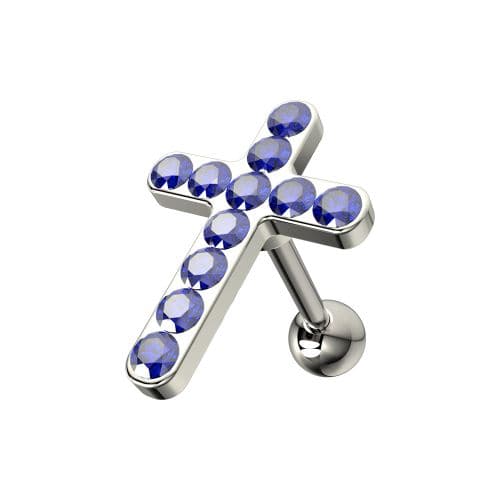925 Sterling Silver CZ Jewelled Cross Cartilage Ear Stud - Monster Piercing
