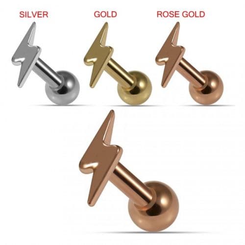 925 Sterling Silver Plain Lighting Cartilage Ear Stud - Monster Piercing