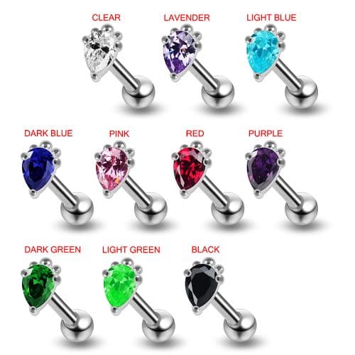 925 Sterling Silver Curved CZ Jewelled Cartilage Ear Stud - Monster Piercing
