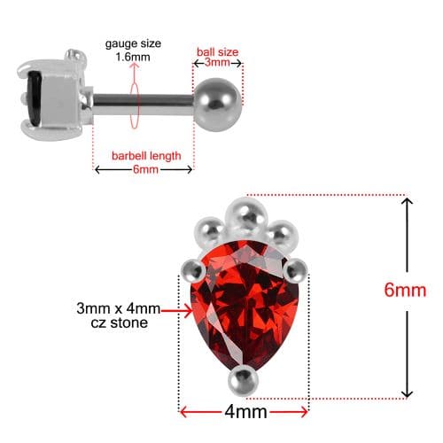 925 Sterling Silver Curved CZ Jewelled Cartilage Ear Stud - Monster Piercing