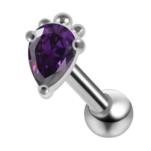 925 Sterling Silver Curved CZ Jewelled Cartilage Ear Stud - Monster Piercing