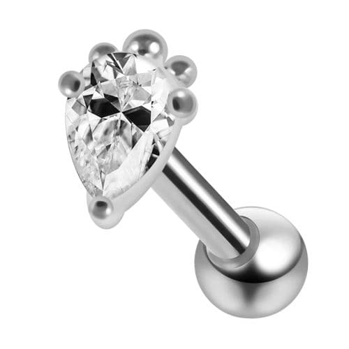 925 Sterling Silver Curved CZ Jewelled Cartilage Ear Stud - Monster Piercing