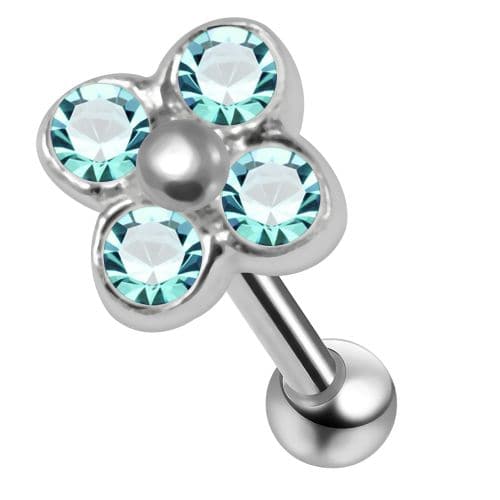 925 Sterling Silver Flower CZ Jewelled Cartilage Ear Stud - Monster Piercing