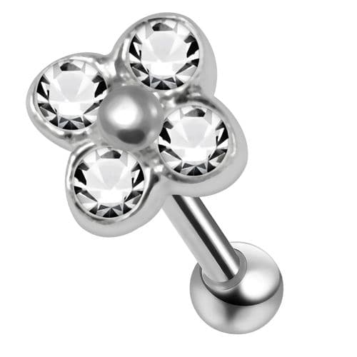 925 Sterling Silver Flower CZ Jewelled Cartilage Ear Stud - Monster Piercing