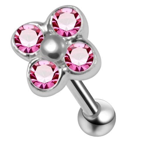 925 Sterling Silver Flower CZ Jewelled Cartilage Ear Stud - Monster Piercing