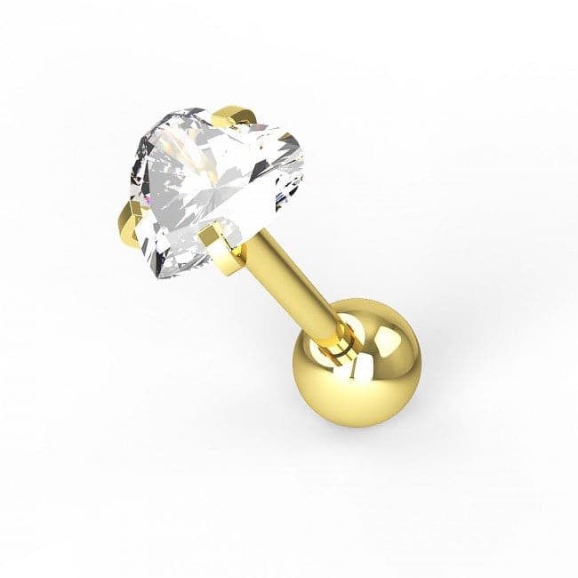 316L Tragus Bar with Clear Heart Gem Top Stud - Monster Piercing