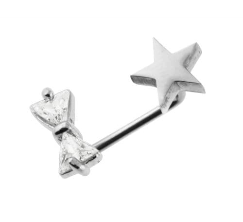 316L Surgical Steel Crystal Tie Bow with Star Surface Dermal Anchor - Monster Piercing