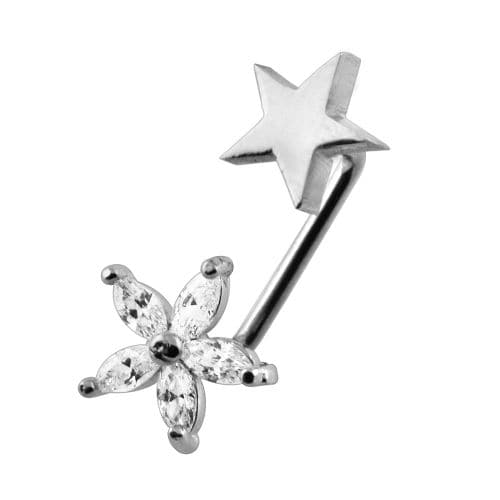 316L Surgical Steel Crystal Flower with Star Surface Piercing - Monster Piercing