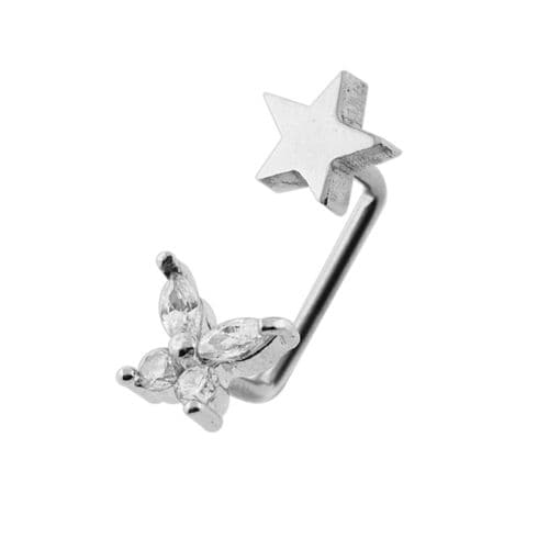 316L Surgical Steel Crystal Butterfly with Star Surface Piercing - Monster Piercing