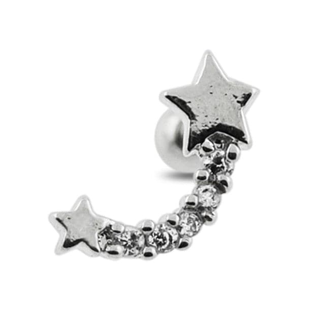 316L Surgical Steel Star with Jewelled Tail Cartilage Ear Stud - Monster Piercing