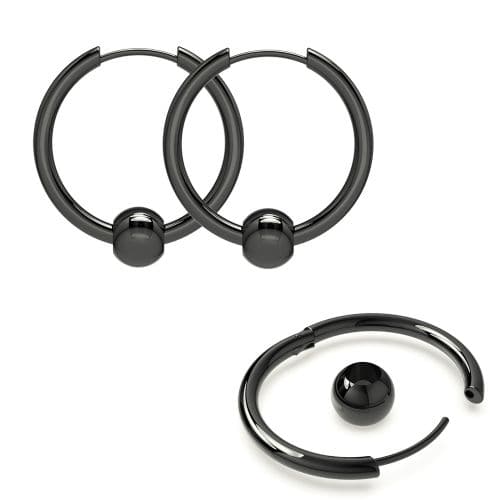 316L Surgical Steel Hinged Sleeper Earrings Hoops with Bead Ball - Monster Piercing