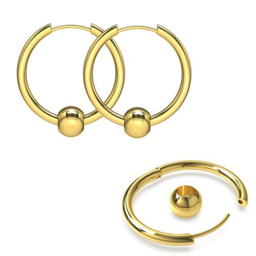 316L Surgical Steel Hinged Sleeper Earrings Hoops with Bead Ball - Monster Piercing