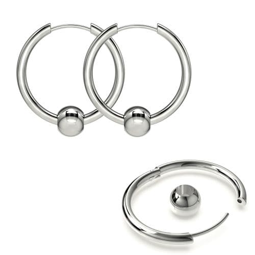 316L Surgical Steel Hinged Sleeper Earrings Hoops with Bead Ball - Monster Piercing